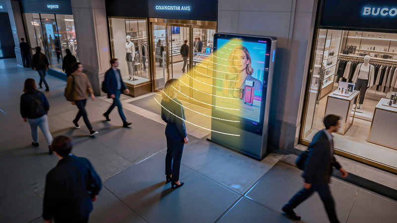 戶外美妝大屏集成定向揚聲器,定向發聲,不干擾周圍聲環境