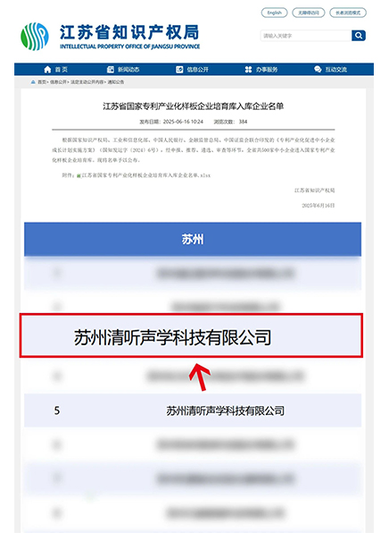 清聽聲學(xué)入選國家專利產(chǎn)業(yè)化樣板企業(yè)